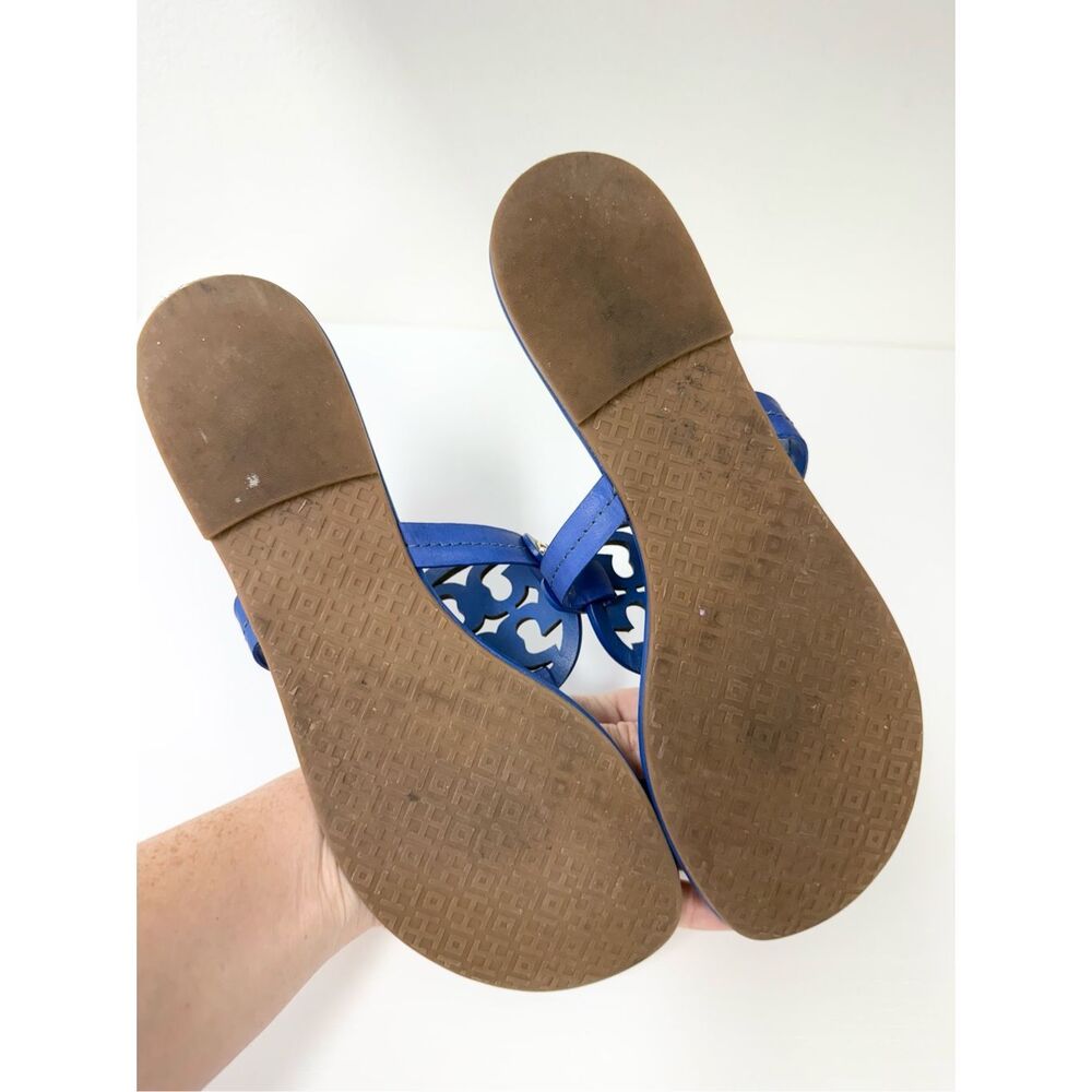 Tory Burch Miller Logo Flat Sandals Royal Blue 9 - Picture 9 of 9